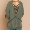 Vintage Green Lace-Up Back Oversized Sweatshirt