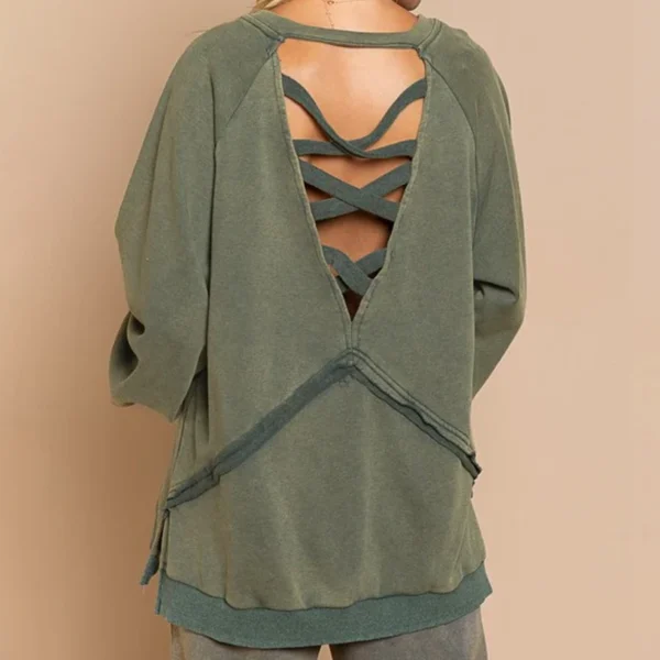 Vintage Green Lace-Up Back Oversized Sweatshirt