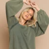 Vintage Green Lace-Up Back Oversized Sweatshirt