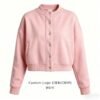 Pink Custom Logo Cropped Button Up Jacket Tracksuit