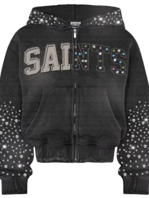 Black SAINTS Rhinestone Oversized Zip Up Hoodie Black SAINTS Rhinestone Oversized Zip Up Hoodie