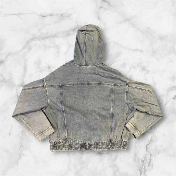 Vintage Washed Denim Oversized Elastic-Hem Hoodie