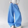 Sky Blue Teddy Fleece Wide-Leg Sweatpants Sky Blue Teddy Fleece Wide-Leg Sweatpants