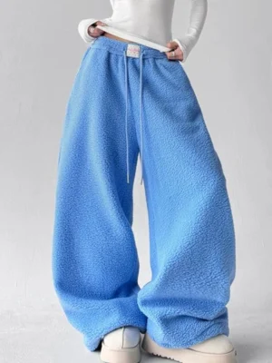 Sky Blue Teddy Fleece Wide-Leg Sweatpants Sky Blue Teddy Fleece Wide-Leg Sweatpants