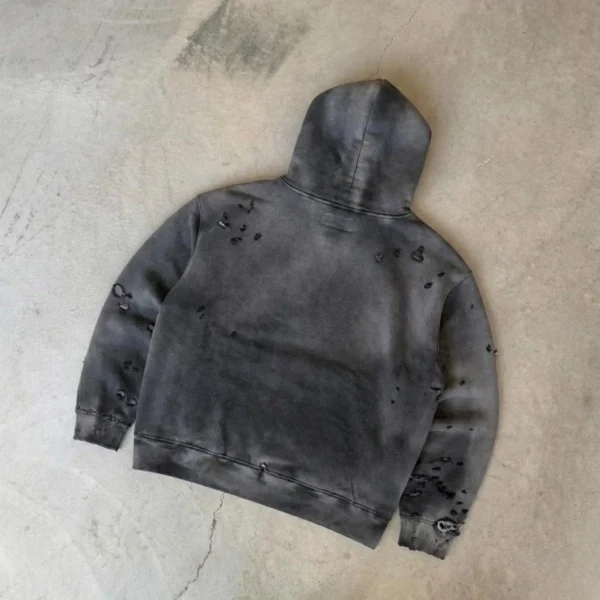 Grey Extreme Distressed Washed Pullover Hoodie Grey Extreme Distressed Washed Pullover Hoodie