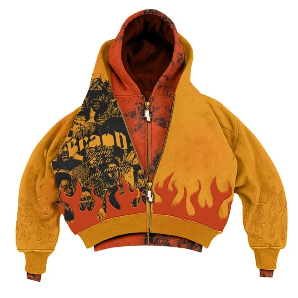 Orange Flame Graphic Cropped Zip-Up Hoodie Orange Flame Graphic Cropped Zip-Up Hoodie