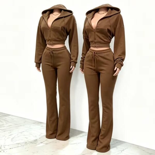Cropped Zip-Up Hoodie Flared Pants Tracksuit