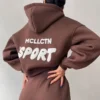 Black Brown Oversized Printed Cropped Hoodie Tracksuit