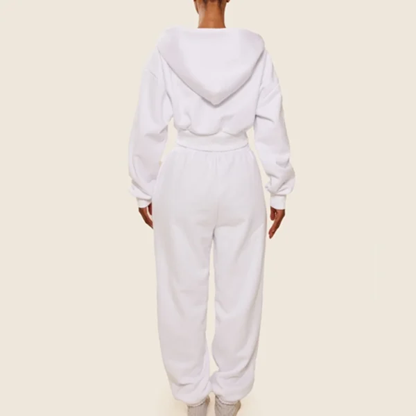 White Cropped Zip Up Hoodie Tracksuit