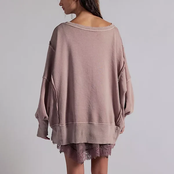 Dusty Rose Washed Off-Shoulder Oversized Sweatshirt