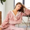 Blush Pink Cropped Wrap-Front Hoodie