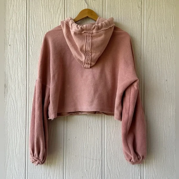 Blush Pink Cropped Wrap-Front Hoodie