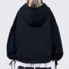 Black Lace-Up Balloon-Sleeve Zip-Up Hoodie