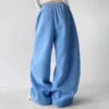 Sky Blue Teddy Fleece Wide-Leg Sweatpants Sky Blue Teddy Fleece Wide-Leg Sweatpants