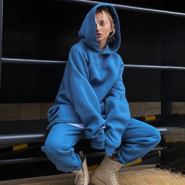 Blue Oversized Heavyweight Hoodie Tracksuit