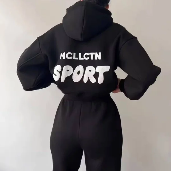 Black Brown Oversized Printed Cropped Hoodie Tracksuit