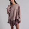 Dusty Rose Washed Off-Shoulder Oversized Sweatshirt