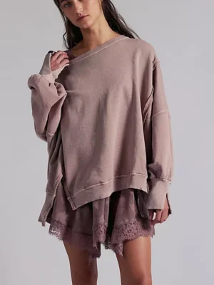 Dusty Rose Washed Off-Shoulder Oversized Sweatshirt Dusty Rose Washed Off-Shoulder Oversized Sweatshirt