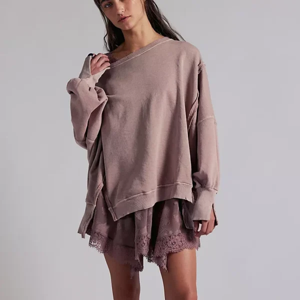 Dusty Rose Washed Off-Shoulder Oversized Sweatshirt
