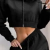Womens Black Cropped Hoodie Jogger Set