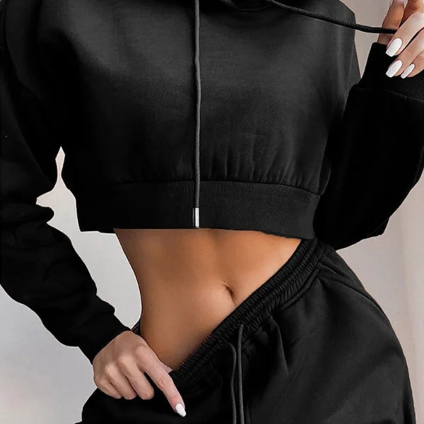 Womens Black Cropped Hoodie Jogger Set