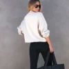 Cream Lace-Up Neckline Oversized Sweatshirt