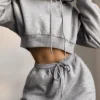 Womens Black Cropped Hoodie Jogger Set