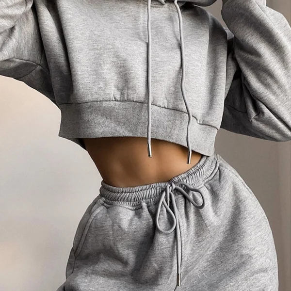 Womens Black Cropped Hoodie Jogger Set