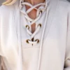 Cream Lace-Up Neckline Oversized Sweatshirt