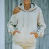 Beige Cold Shoulder Oversized Hoodie