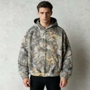 Mens Camo Oversized Zip Up Hoodie