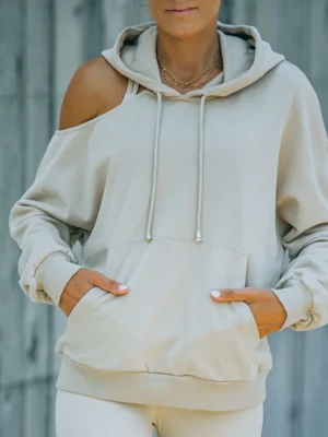 Beige Cold Shoulder Oversized Hoodie Beige Cold Shoulder Oversized Hoodie