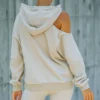 Beige Cold Shoulder Oversized Hoodie