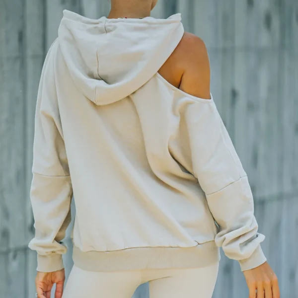 Beige Cold Shoulder Oversized Hoodie