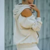Beige Cold Shoulder Oversized Hoodie