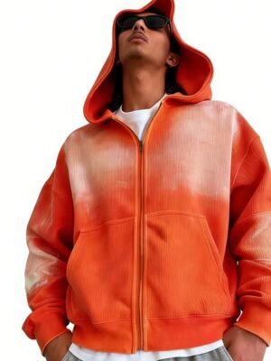 Mens Orange Gradient Zip Up Hoodie