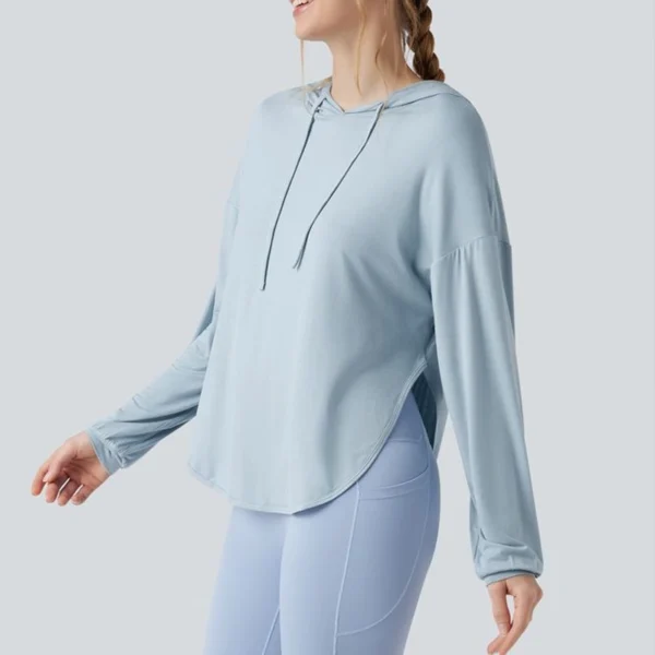 Light Blue Open Back Hooded Workout Top Light Blue Open Back Hooded Workout Top