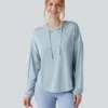 Light Blue Open Back Hooded Workout Top Light Blue Open Back Hooded Workout Top