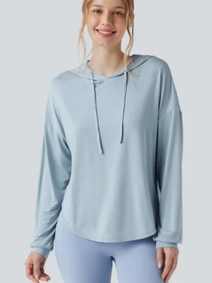 Light Blue Open Back Hooded Workout Top Light Blue Open Back Hooded Workout Top
