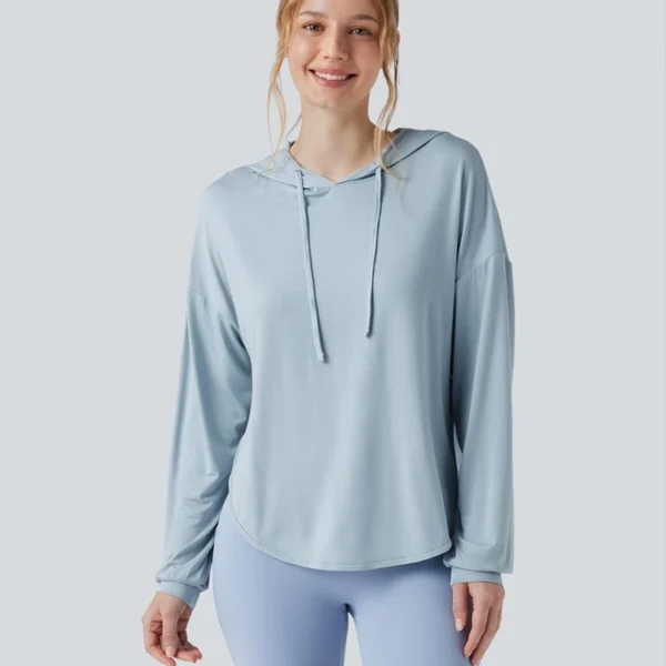 Light Blue Open Back Hooded Workout Top Light Blue Open Back Hooded Workout Top