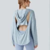 Light Blue Open Back Hooded Workout Top Light Blue Open Back Hooded Workout Top