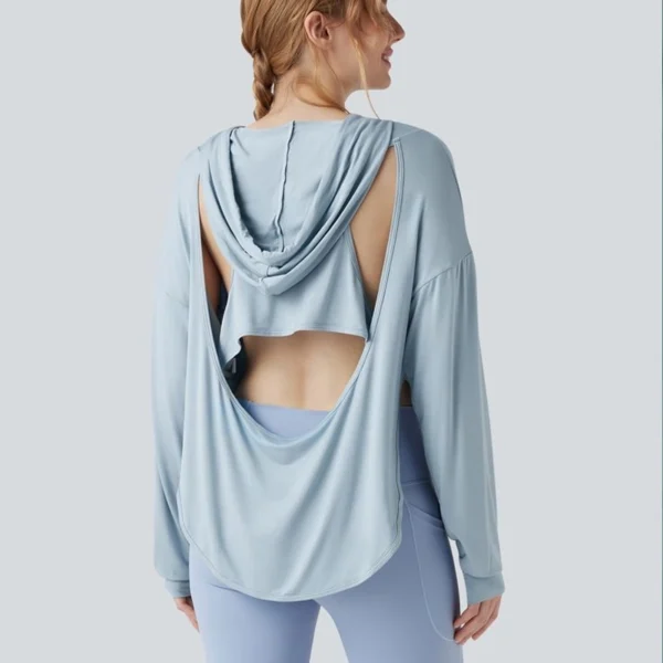 Light Blue Open Back Hooded Workout Top Light Blue Open Back Hooded Workout Top