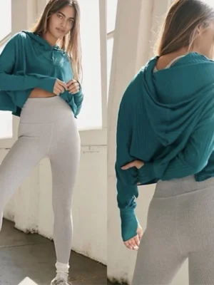 Teal Ribbed Cropped Oversized Hoodie Teal Ribbed Cropped Oversized Hoodie