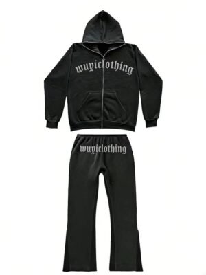 Mens Gothic Letter Zip Up Flare Tracksuit