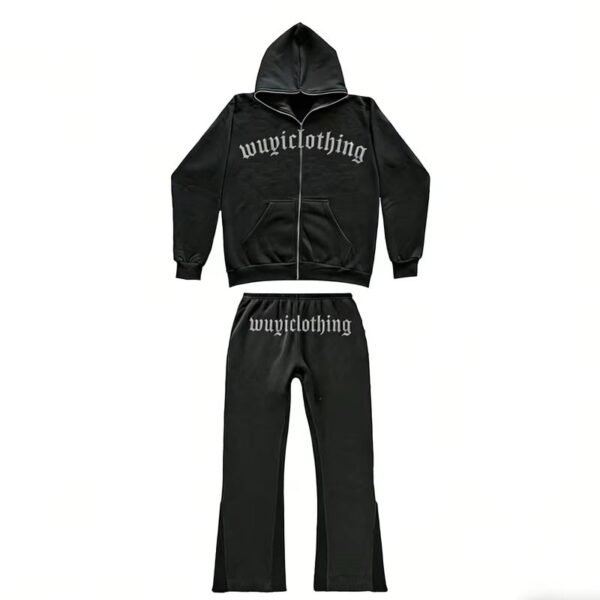 Mens Gothic Letter Zip Up Flare Tracksuit
