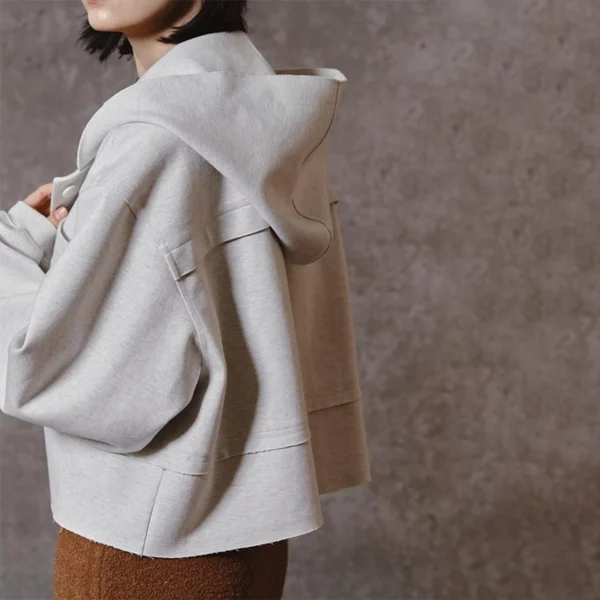 Heather Gray Cropped Button-Front Hooded Jacket
