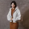Heather Gray Cropped Button-Front Hooded Jacket