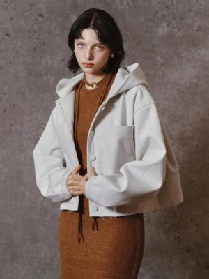 Heather Gray Cropped Button-Front Hooded Jacket Heather Gray Cropped Button-Front Hooded Jacket