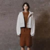 Heather Gray Cropped Button-Front Hooded Jacket