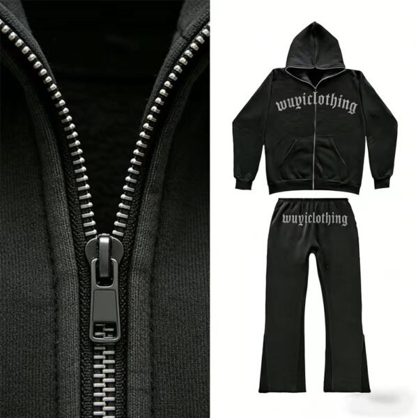 Mens Gothic Letter Zip Up Flare Tracksuit